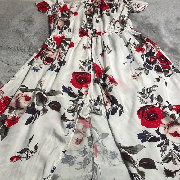 j for justify Pants - J for Justify Floral Off-Shoulder Jumpsuit - Red and White